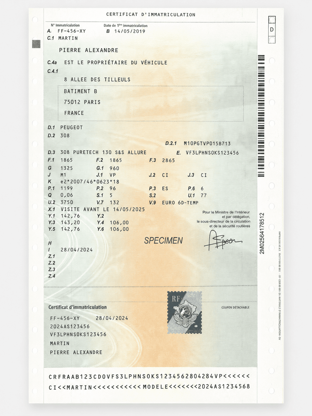 French Vehicle Certificate (Carte Grise)