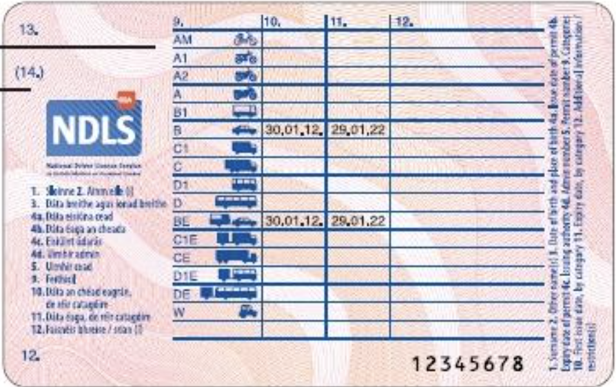 European Driving Licence Back